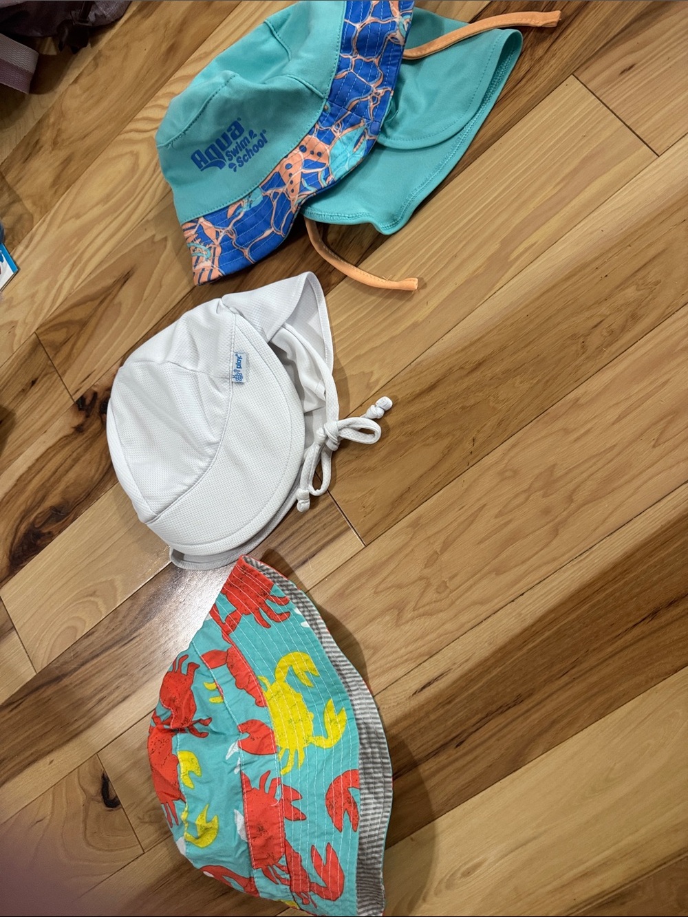 Set of Three infant/baby Sun Hats - Teal, White & Crab Print